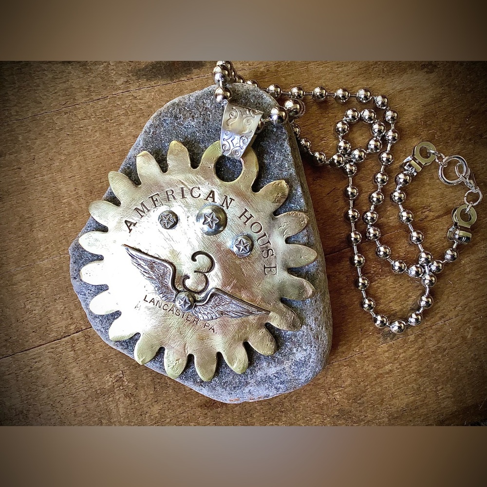 Antique up-cycled brass fob necklace